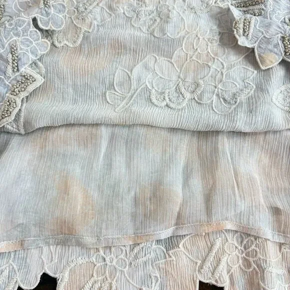 Sundance Blue Floral Embroidered Beaded Silk Dress Sz XS Romantic Wedding Guest - Picture 8 of 12